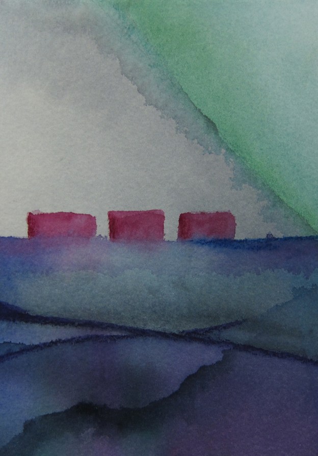 Lipson, Three Houses, 2013, Watercolor on paper